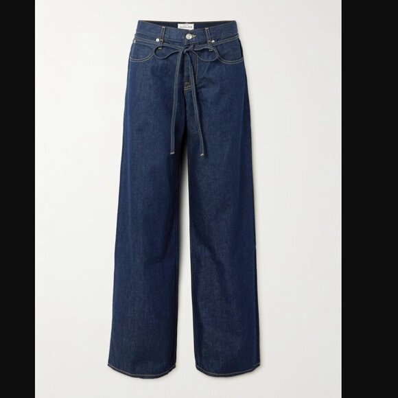 SLVRLAKE Mica Belted Low Rise Baggy Wide Leg Jeans in Midnight Mile Sz 30 $300